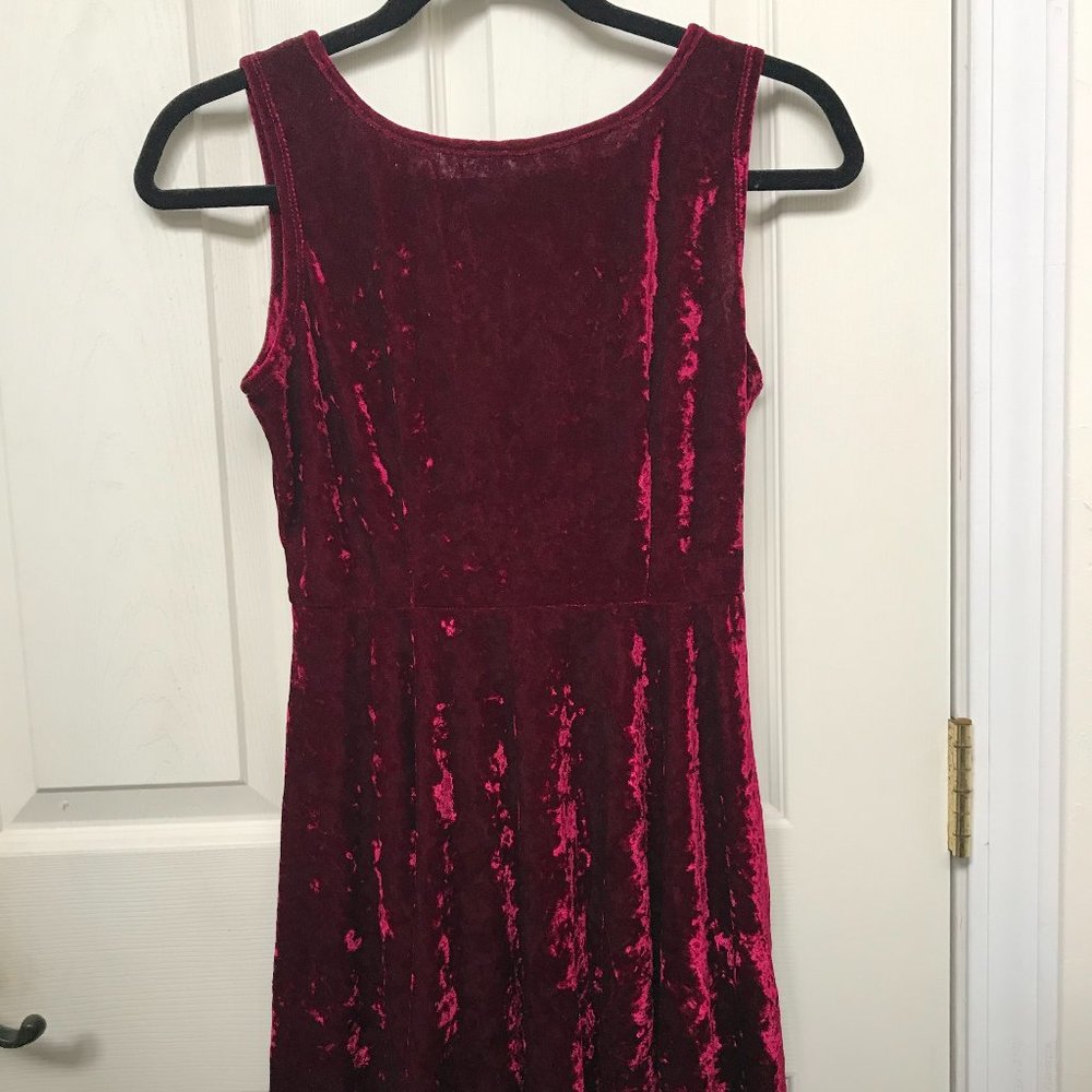Burgundy Crushed Velvet Skater Dress
